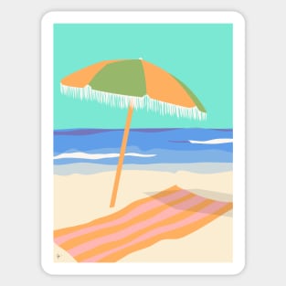 Retro Coastal Umbrella on the Beach Sticker